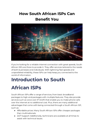 How South African ISPs Can Benefit You