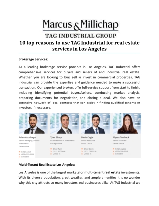 10 top reasons to use TAG Industrial for real estate services in Los Angeles