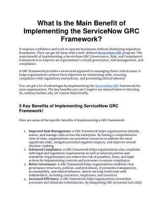 what is the main benefit of implementing