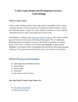 Casino Game Design and Development Services - GamesDappp