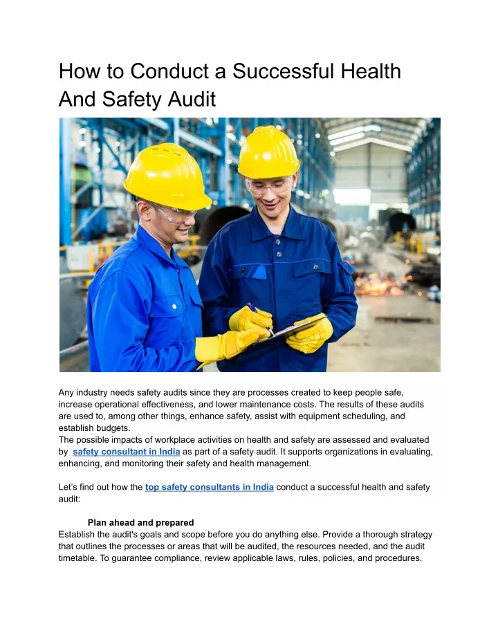 how to conduct a successful health and safety