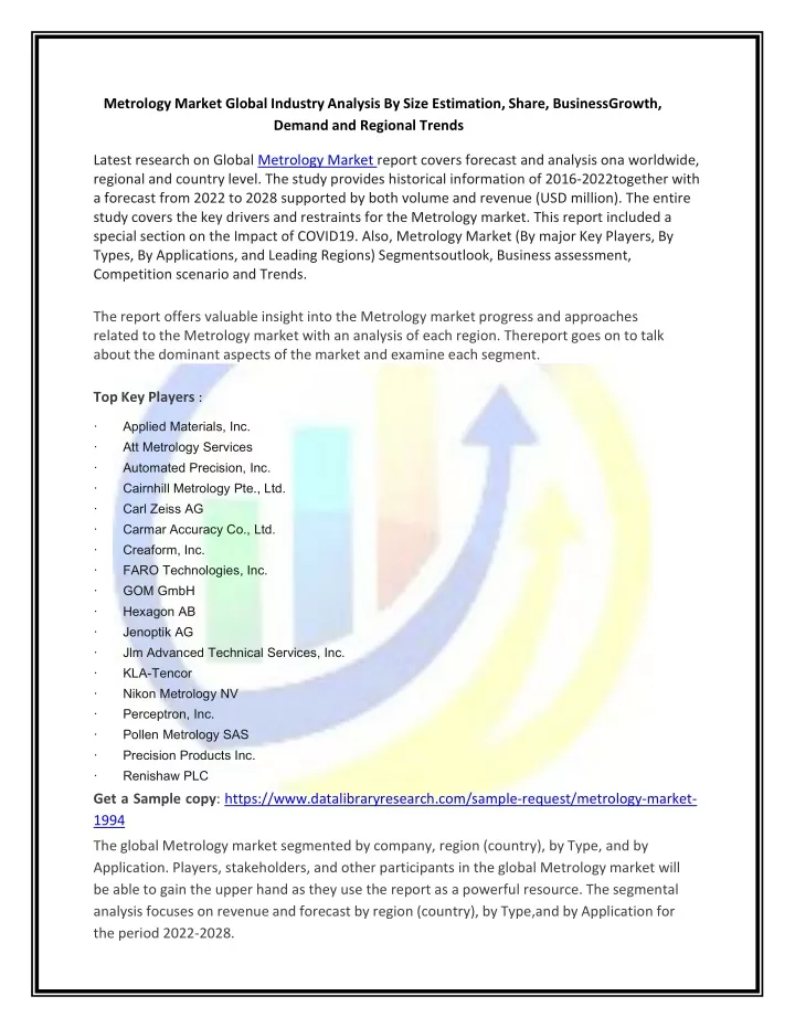 metrology market global industryanalysis by size