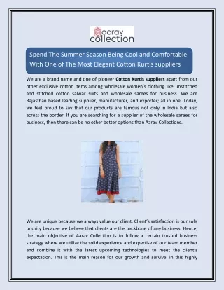 Aarav Collections - Cotton Kurtis Suppliers