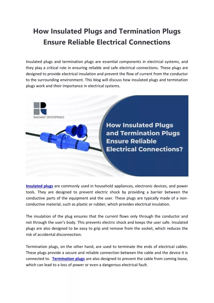 how insulated plugs and termination plugs ensure