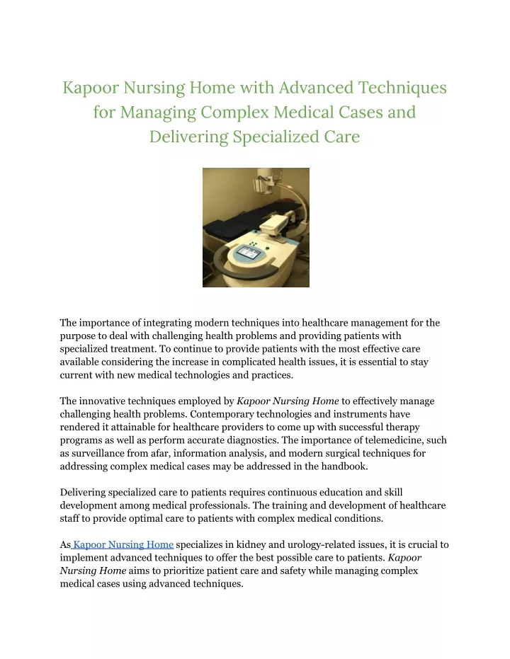 kapoor nursing home with advanced techniques