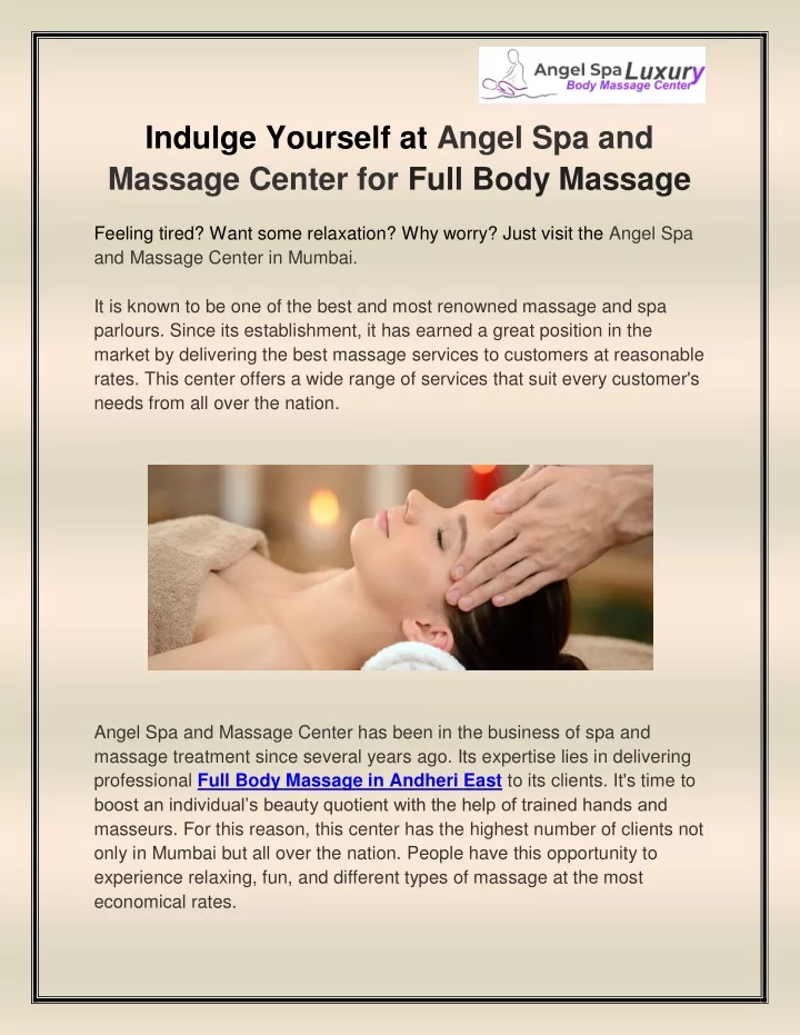 indulge yourself at angel spa and massage center