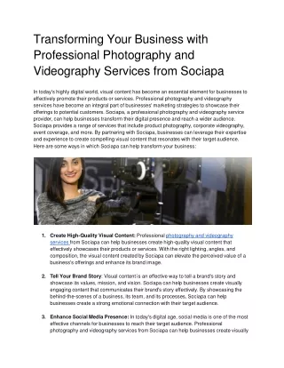 Transforming Your Business with Professional Photography and Videography Services from Sociapa