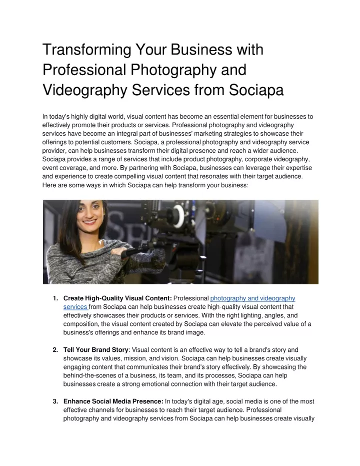 transforming your business with professional photography and videography services from sociapa