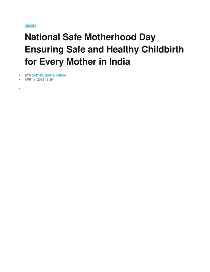 article national safe motherhood day ensuring
