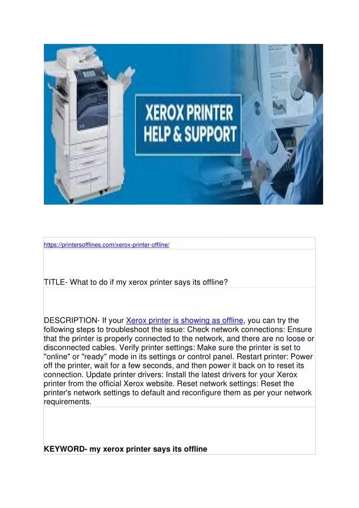 https printersofflines com xerox printer offline