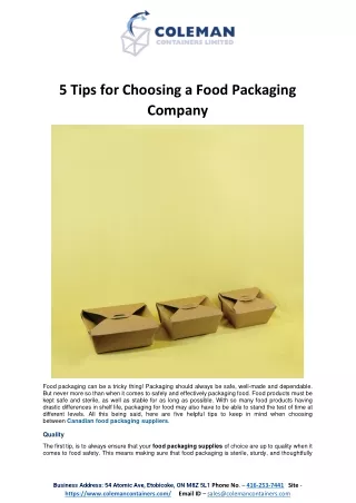 5 Tips for Choosing a Food Packaging Company