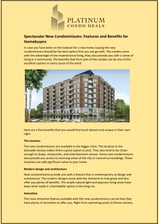 Spectacular New Condominiums: Features and Benefits for Homebuyers