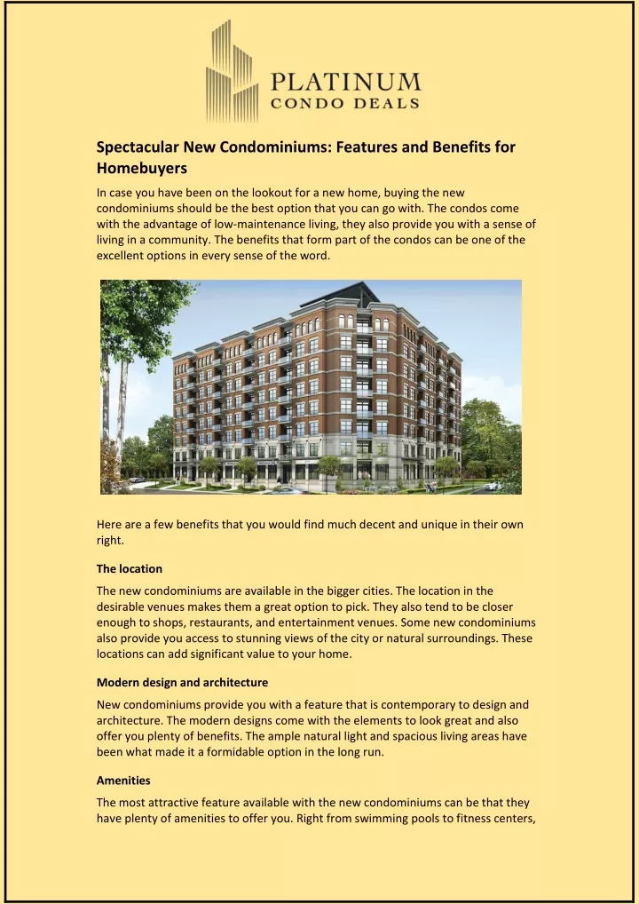 PPT Spectacular New Condominiums Features and Benefits for Homebuyers PowerPoint Presentation