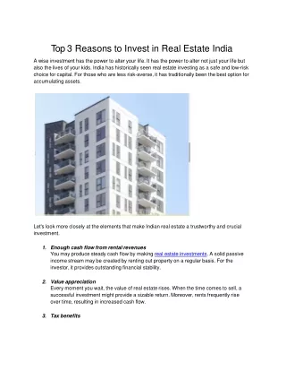 Top 3 Reasons to Invest in Real Estate India