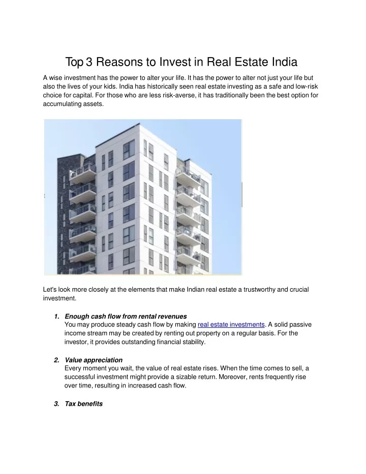 top 3 reasons to invest in real estate india