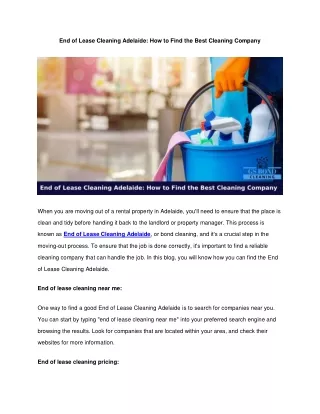 End of Lease Cleaning Adelaide: How to Find the Best Cleaning Company