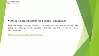 Video Surveillance Systems For Business   Unifier.co.za