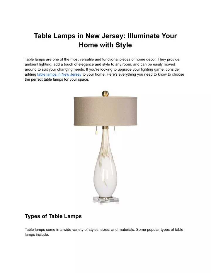 Ppt Table Lamps In New Jersey Illuminate Your Home With Style