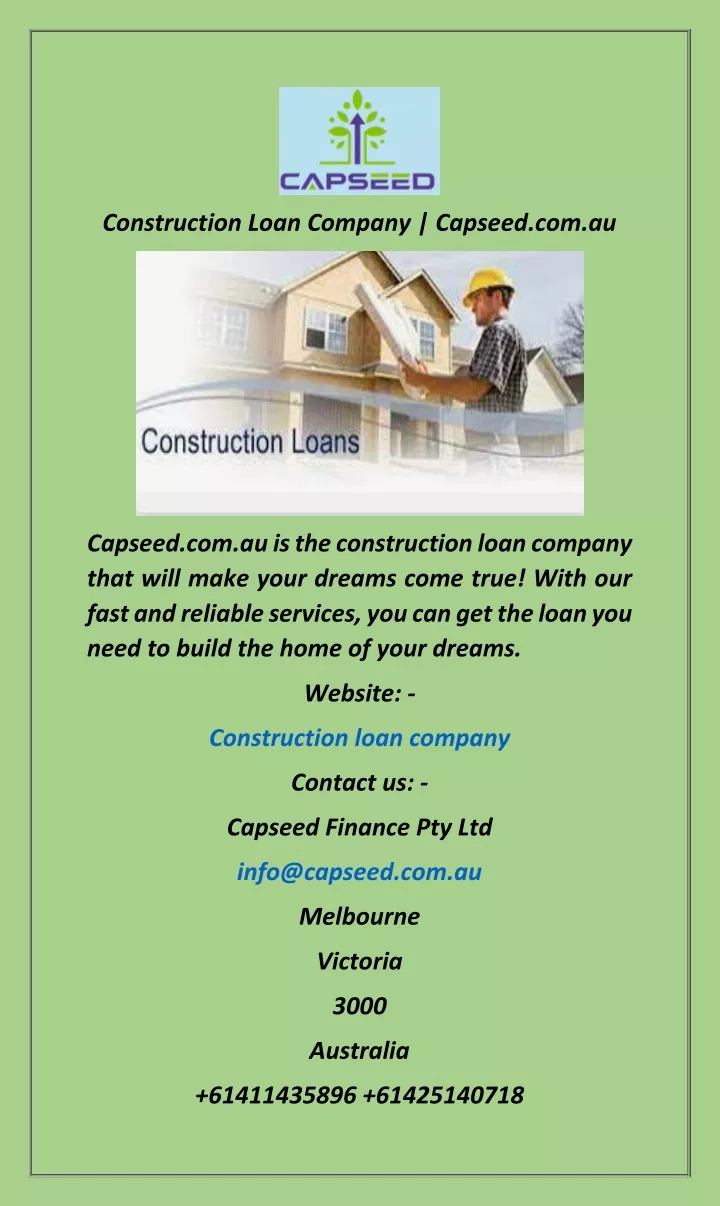 construction loan company capseed com au