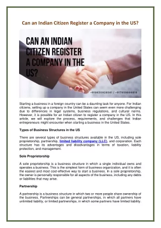 Can an Indian Citizen Register a Company in the US