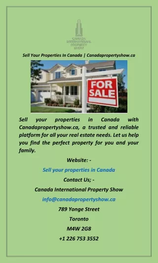 Sell Your Properties In Canada  Canadapropertyshow.ca