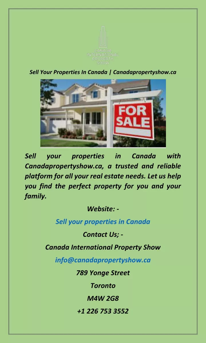 sell your properties in canada canadapropertyshow