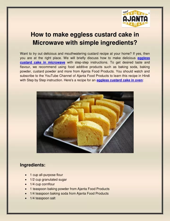 how to make eggless custard cake in microwave