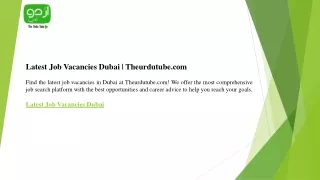 Latest Job Vacancies Dubai  Theurdutube.com