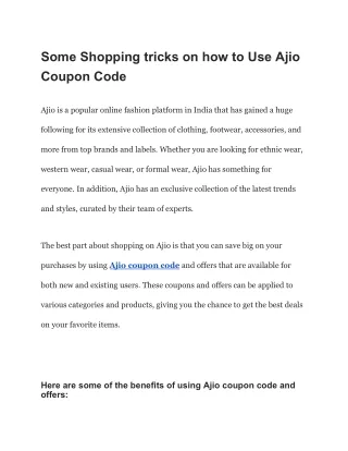 Some Shopping tricks on how to Use Ajio Coupon Code