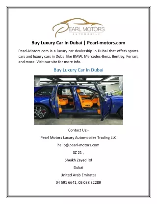 Buy Luxury Car In Dubai  Pearl-motors.com