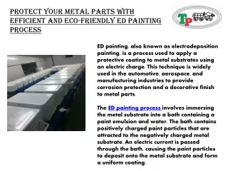 Protect Your Metal Parts with Efficient and Eco-Friendly ED Painting Process