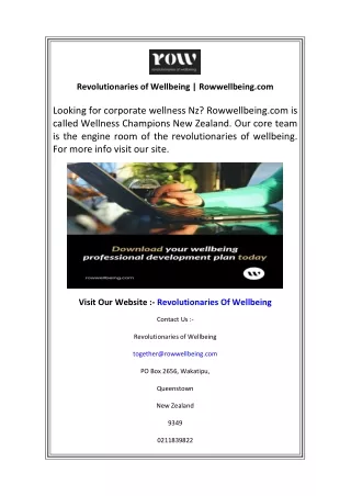 Revolutionaries of Wellbeing  Rowwellbeing.com