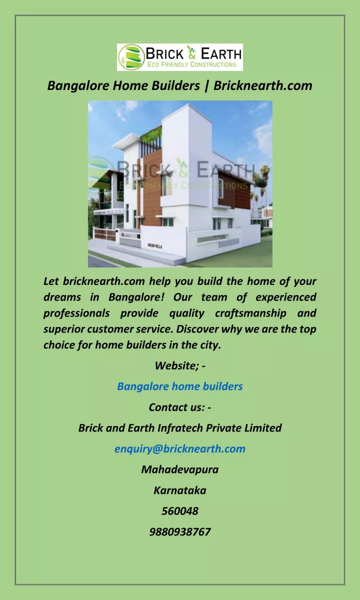 bangalore home builders bricknearth com