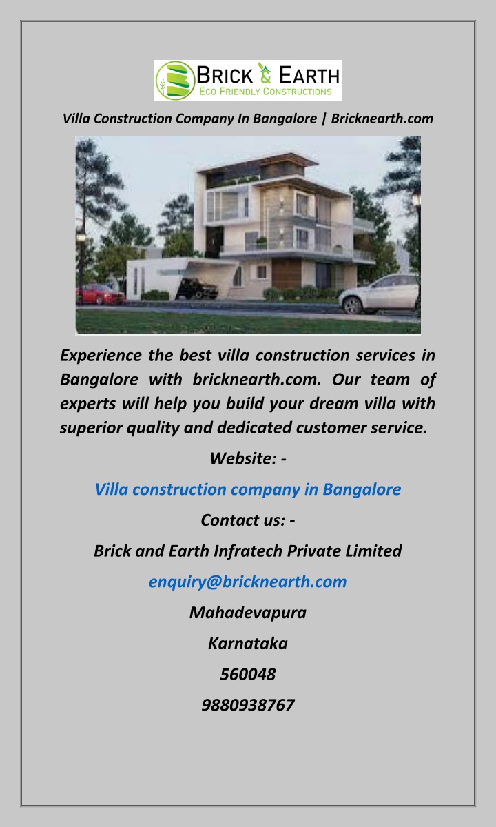 villa construction company in bangalore