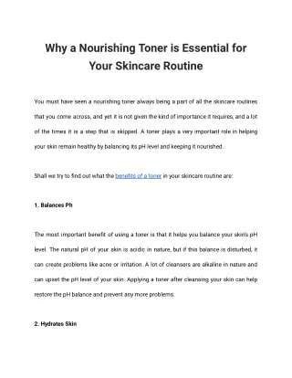 Why a Nourishing Toner is Essential for Your Skincare Routine