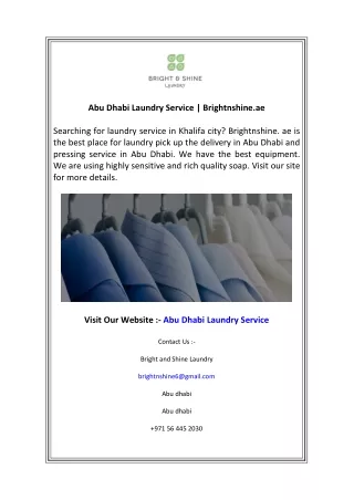 Abu Dhabi Laundry Service  Brightnshine.ae