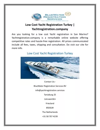 Low Cost Yacht Registration Turkey  Yachtregistration.company