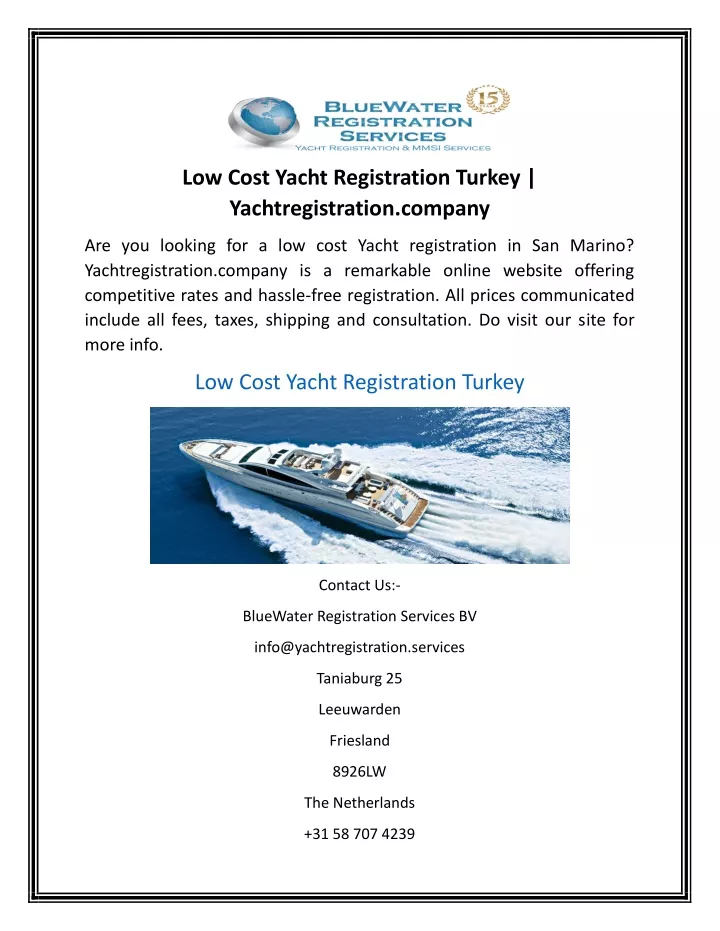 low cost yacht registration turkey