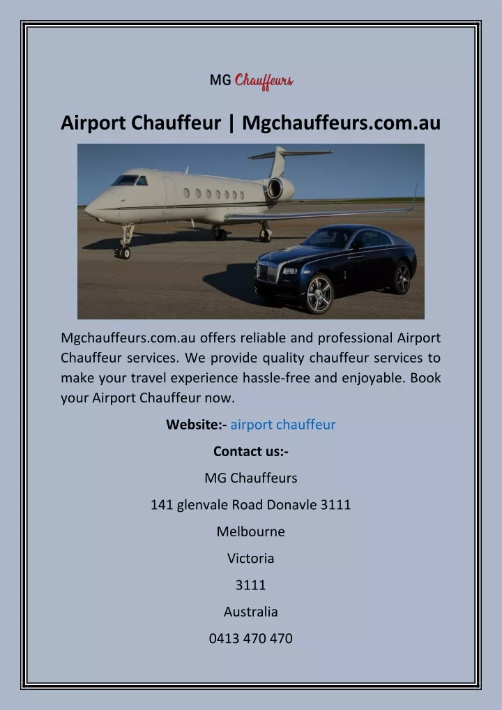 airport chauffeur mgchauffeurs com au