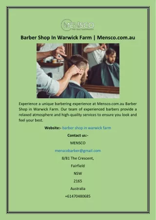 Barber Shop In Warwick Farm  Mensco.com