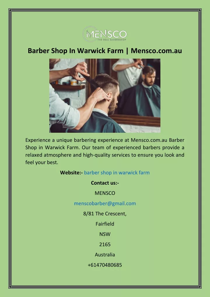 barber shop in warwick farm mensco com au