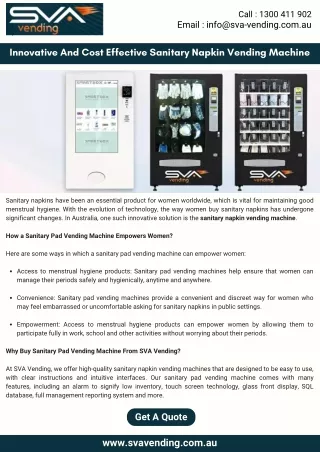 Innovative And Cost Effective Sanitary Napkin Vending Machine