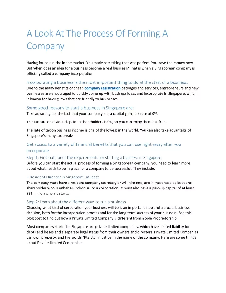 a look at the process of forming a company