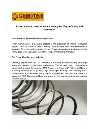 Piston Manufacturers in India_ Leading the Way in Quality and Innovation