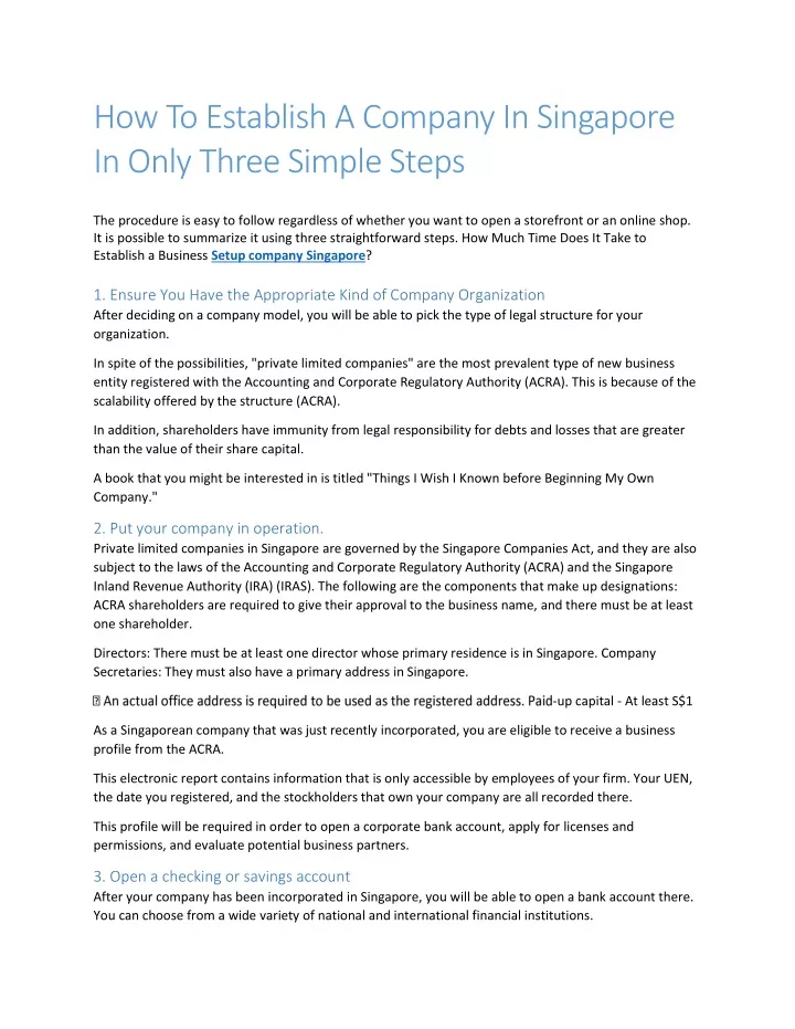 how to establish a company in singapore in only