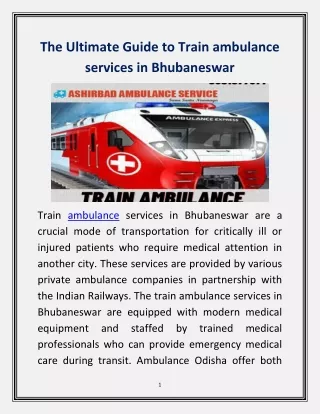 The Ultimate Guide to Train ambulance services in Bhubaneswar