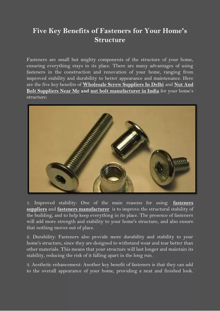 five key benefits of fasteners for your home