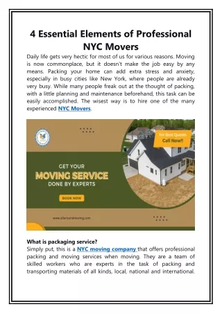 4 Essential Elements of Professional NYC Movers