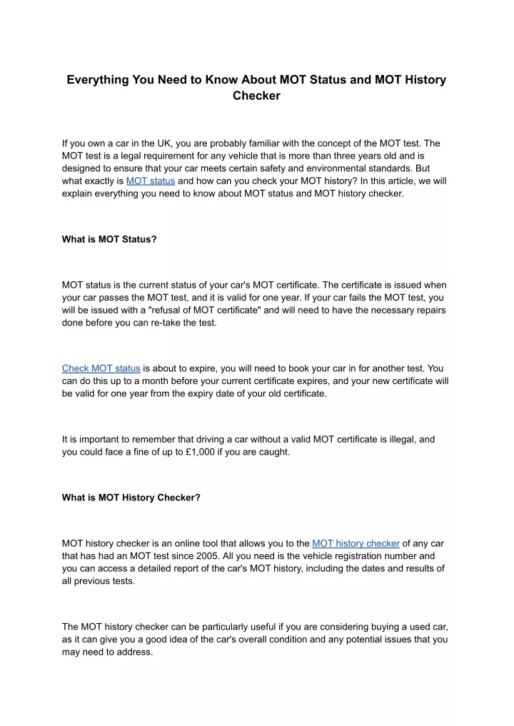 everything you need to know about mot status