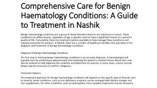 Comprehensive Care for Benign Haematology Conditions